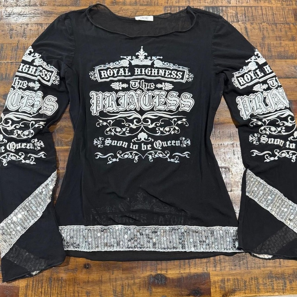 Vintage Y2K Caché Mesh Graphic Sequin Top